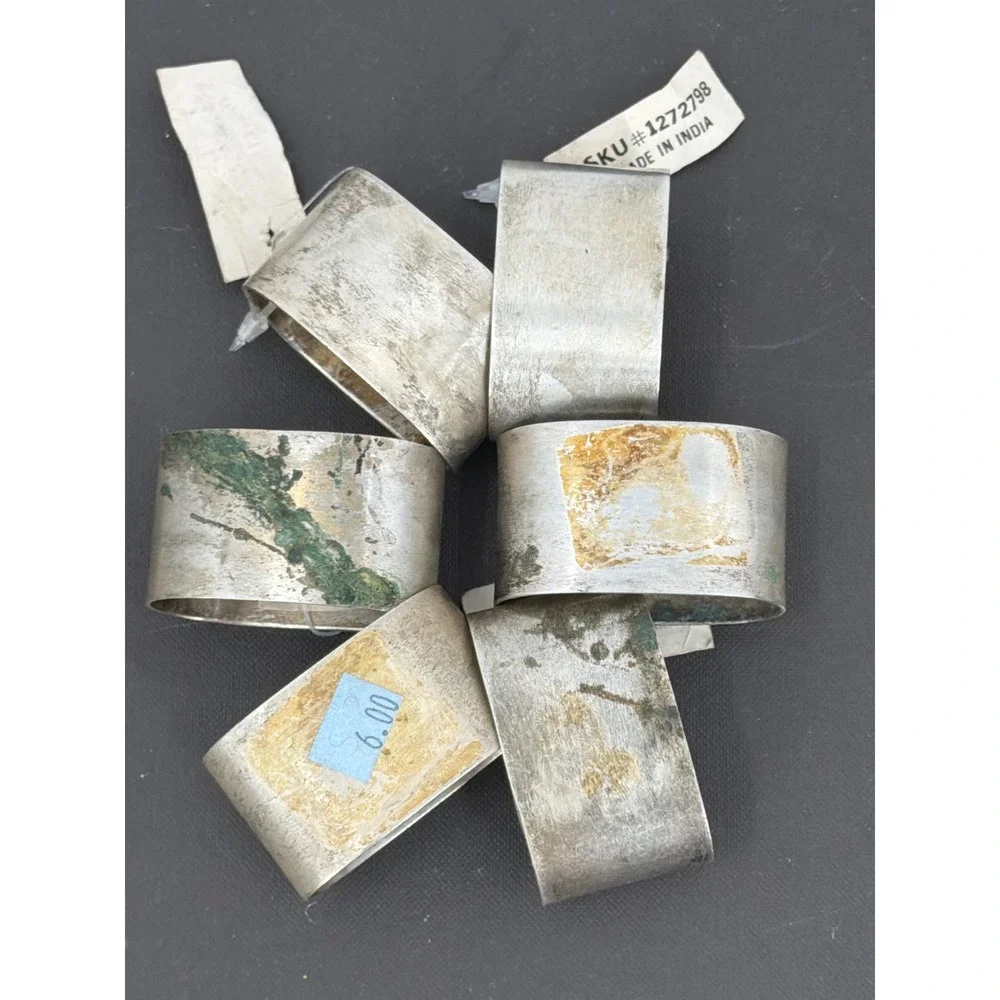 Vintage Christmas Napkin Rings Set of 6 Noel Joy Peace Silver Plated Metal India